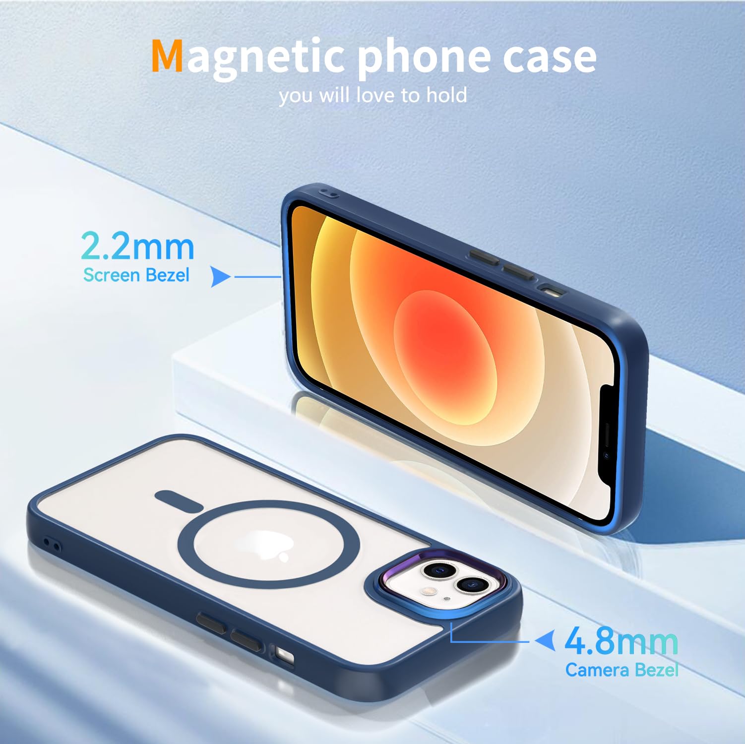 ZYIMOU Cover Magnetica per iPhone 12 / iPhone 12 Pro Compatibile con MagSafe, Custodia iPhone 12 / iPhone 12 Pro Antiurto Antigraffio Retro Trasparente Protettiva Case, Blu