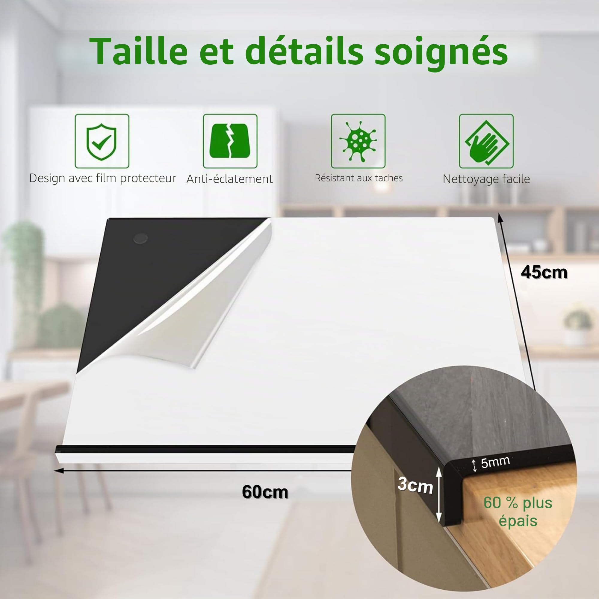 JanYoo - Planche à découper en acrylique, planches à découper pour la cuisine, bloc de découpe épais pour légumes, pain, viandes et fruits avec rebord de comptoir, plateau à découper antidérapant