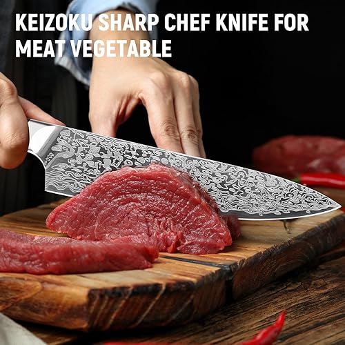 Miniatura 2 de Cuchillo de chef de 8 pulgadas Cuchillos de cocina de Damasco profesional japonés con mango de palisandro