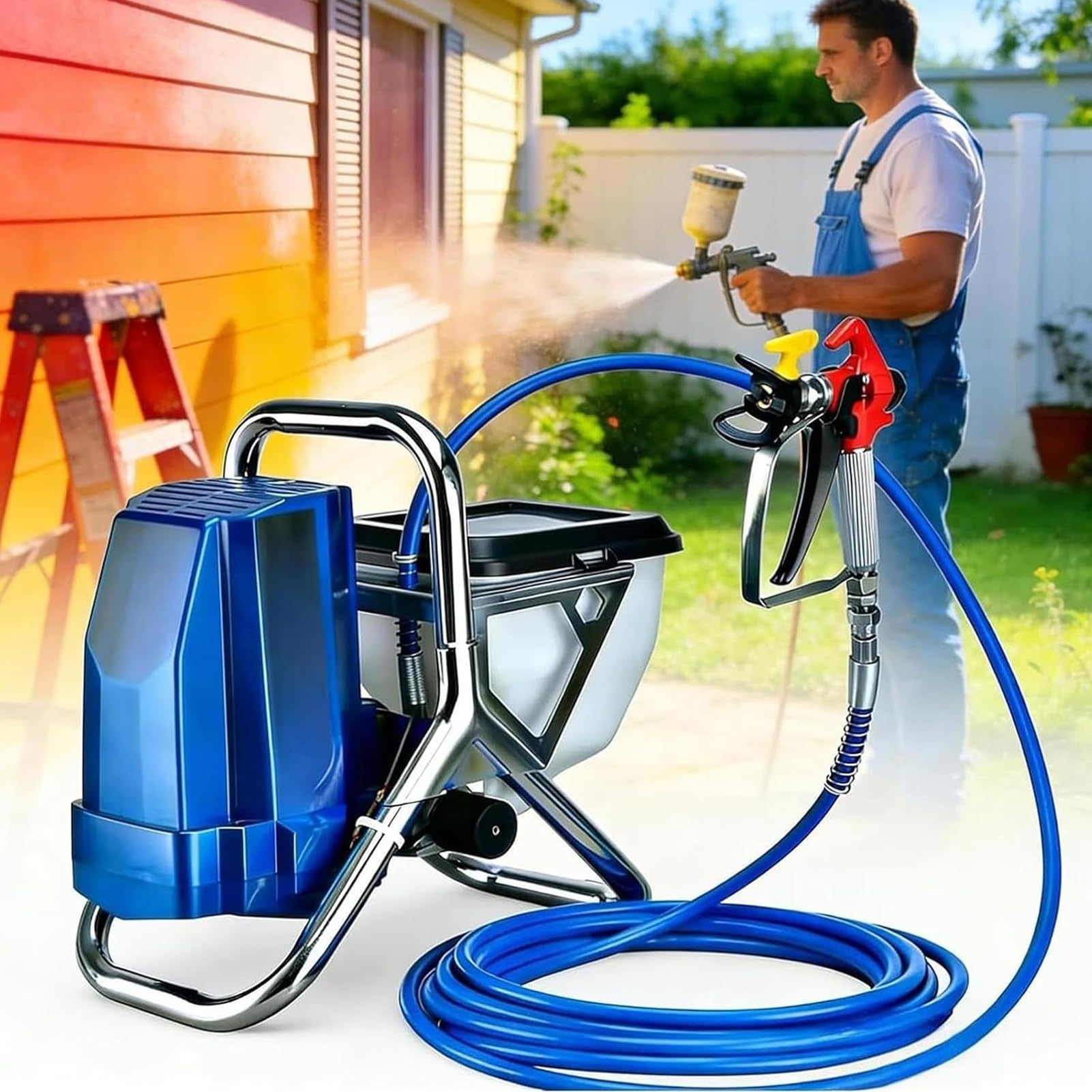 LYJIANGXIN 1800W Airless Paint Sprayer, High Efficiency Electric Paint Sprayer with 5m Hose, Adjustable Pressure, Stand Airless Sprayer for Home Exterior and Interior, Garage, Deck, Furniture