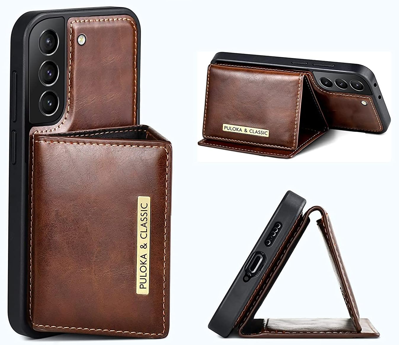 PULOKA Wallet Back Case - Compatible for Samsung S23 Plus - Vegan Leather Phone Cover - Detachable Card Holder Case with Kickstand - Shockproof, Anti Scratch & Raised Edges for Protection - Brown (B0C3D6PPFM) Amazon Price History, Amazon Price Tracker