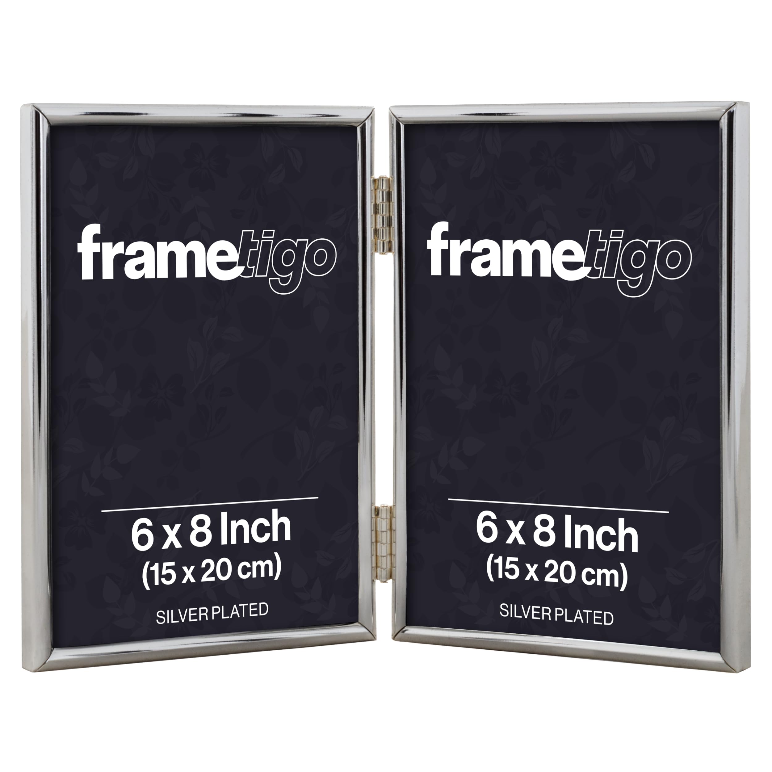 Frametigo Silver - Plated Thin Edge Double Photo Frame, 6"X8" (15X20cm) Photo Size - Portrait Orientation - Modern & Sleek Design - Traditional Picture Frames - Tarnish Resistant