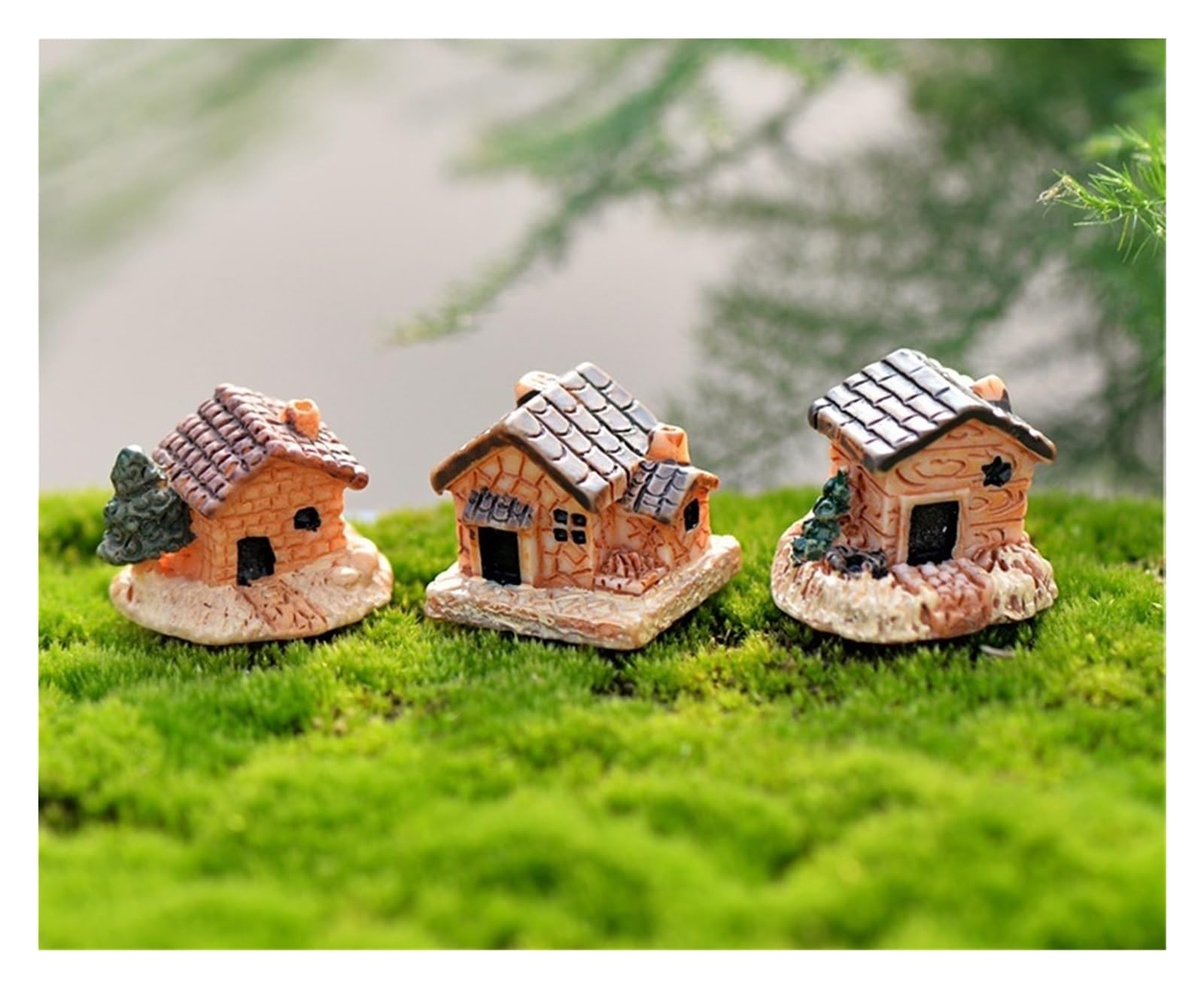 YDMHYLAI Garden Ornaments Miniature Garden Ornament Statue Figurines for Landscape Pot Dollhouse Home Decor, Soft Lightweight(3pcs House)