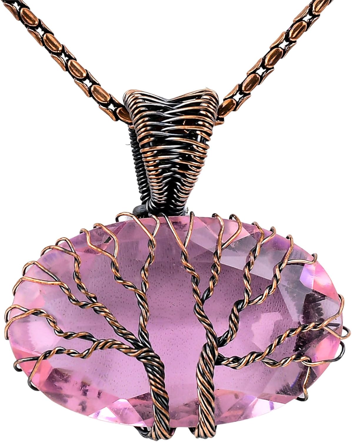 Gemstone Pendant Copper Wire Wrapped Jewelry Necklace - 20" Chain CP-M (Kunzite)