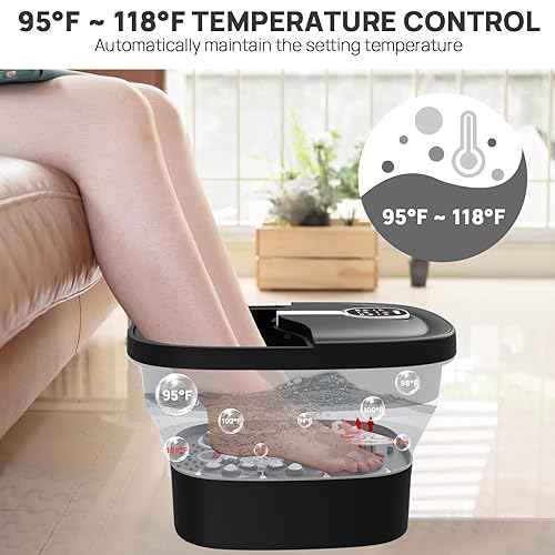 Miniatura 4 de HOSPAN Masaje giratorio eléctrico plegable para pies, baño de pies con calor, burbujas, control remoto y 24 bolas de masaje Shiatsu motorizadas. Spa
