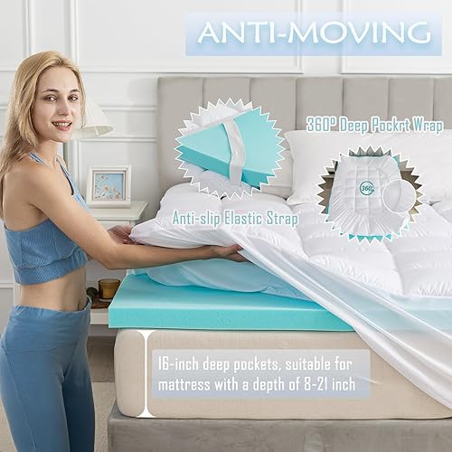 Miniatura 3 de WhatsBedding Cubrecolchón de espuma viscoelástica de doble capa de 4 pulgadas, espuma viscoelástica de gel de 2 pulgadas y funda de colchón superior
