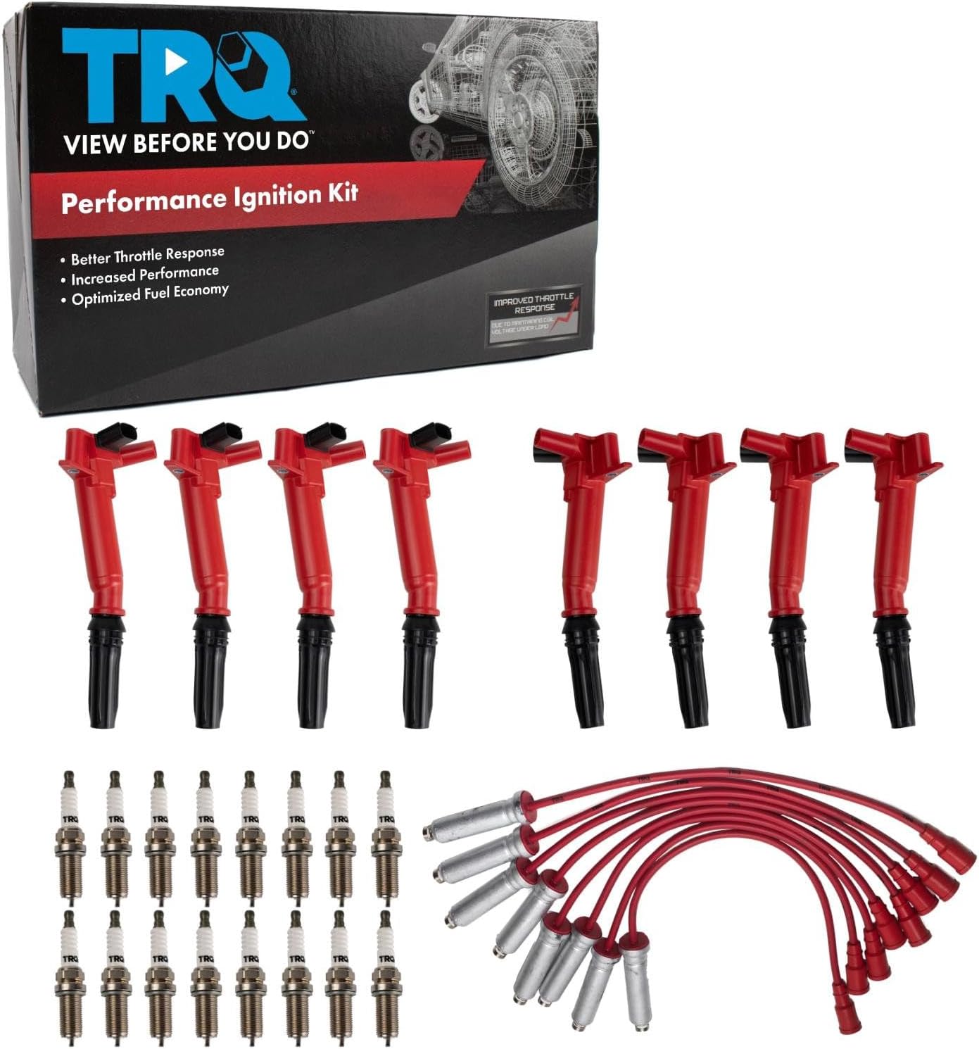 TRQ Ignition Coil and Spark Plug Kit 25 Piece Performance Compatible with 2017 Ford F-250 Super Duty 2017 F-350 Super Duty