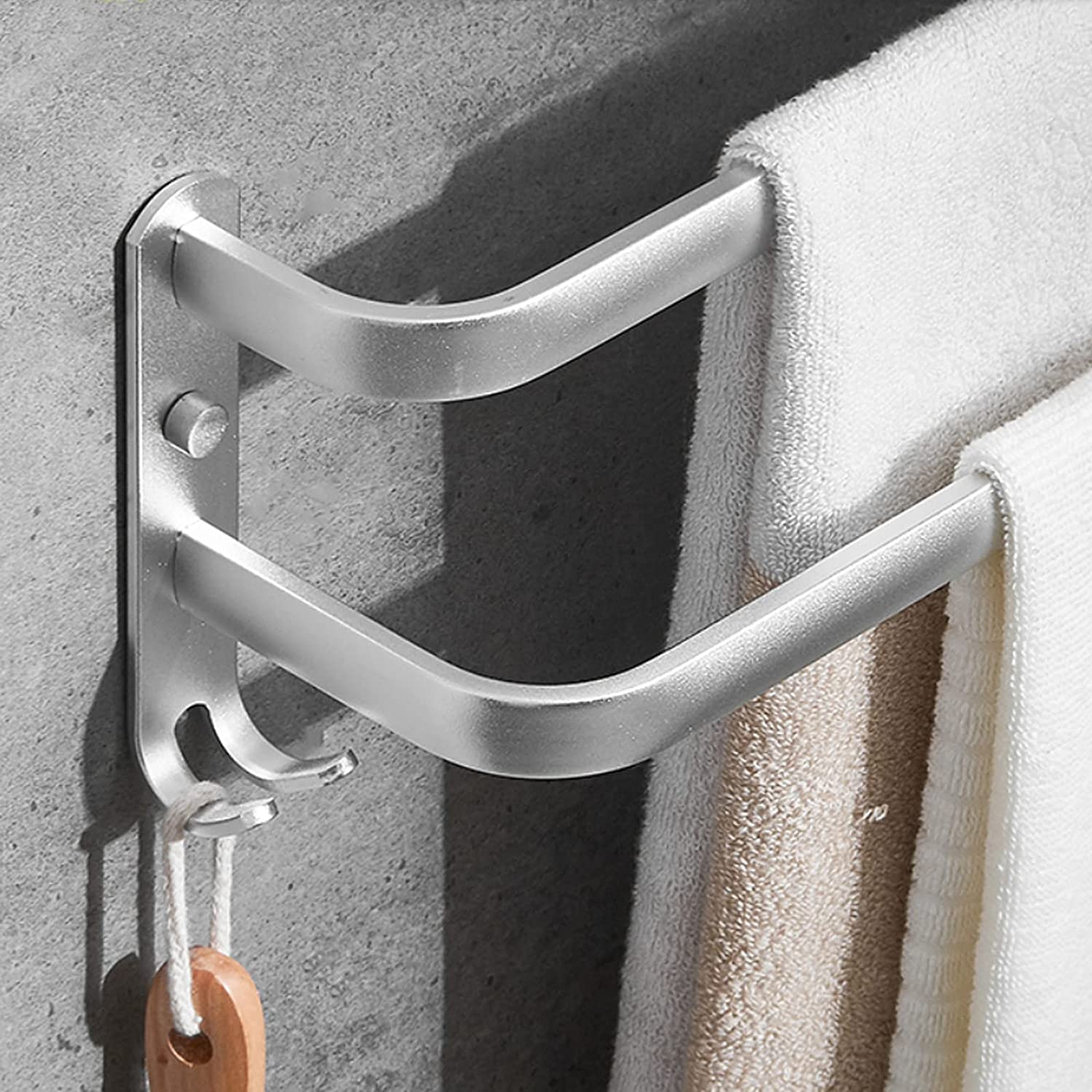 Doppelte Handtuchstange, for Wandhalterung Badezimmerhandtuchstange Badetuchhalter mit Haken Küchentuch Zahnstange Bad Handtuchstange(60cm)