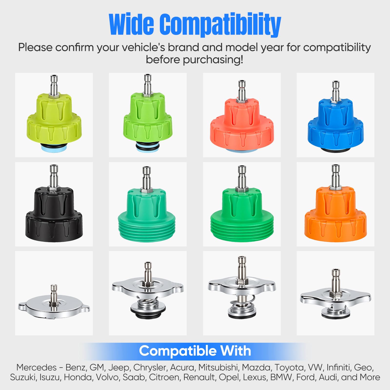 Tester Per Sistema Raffreddamento, 15 PCS Attrezzi Auto Tester 4 Adattatori Metallici 8 Tappi Prova Pompa Liquido Raffreddamento Rilevatore Perdite Serbatoio Dell'acqua Adatto Alla Maggior Parte Auto