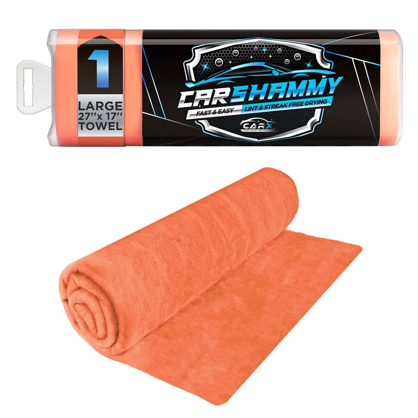 CarX Toalla Shammy para coche, 27 x 17 pulgadas, súper absorbente y sin arañazos, paño de gamuza para coche (naranja)