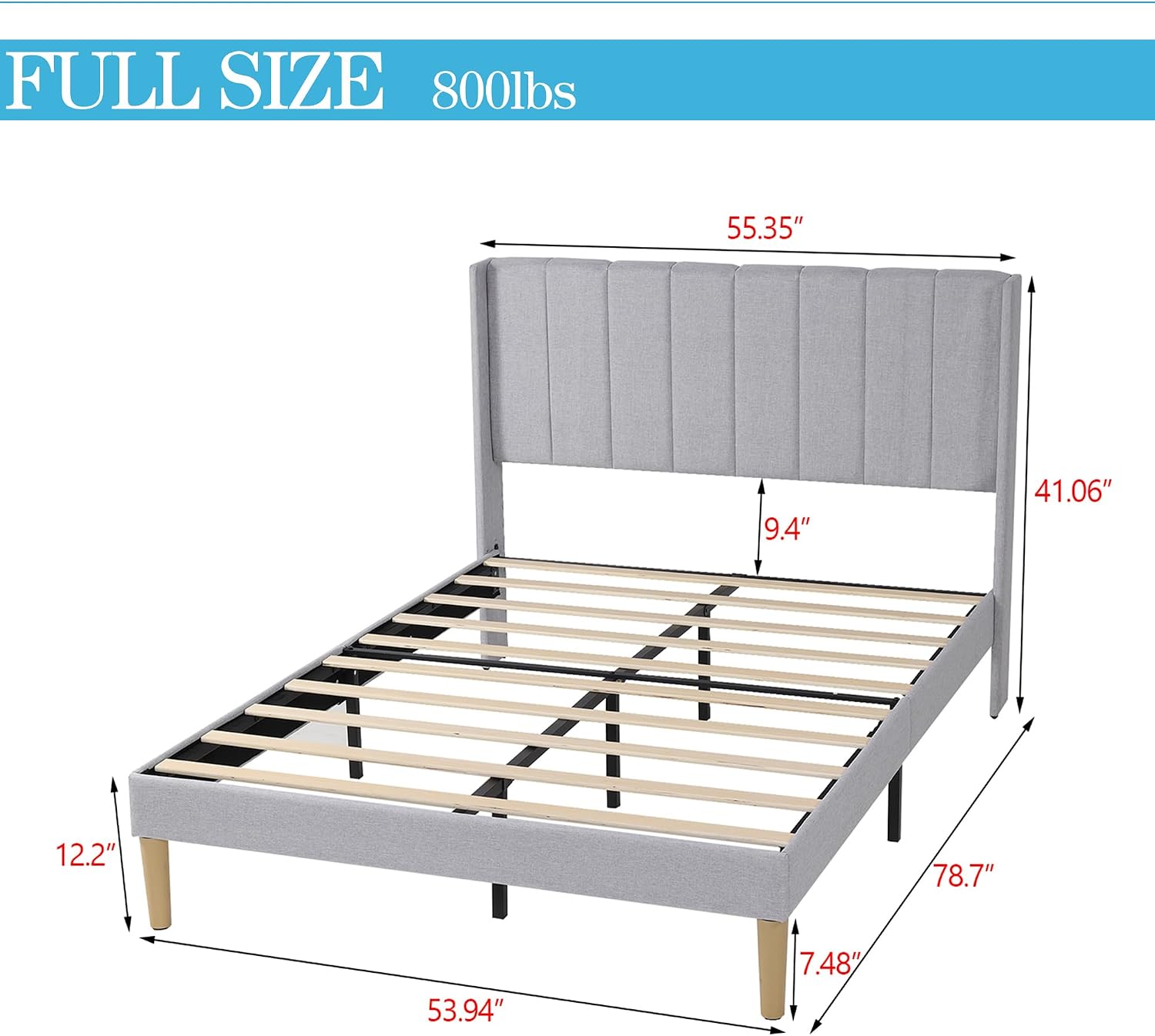 Diagram showing the dimensions of the alazyhome Full Size Bed Frame.