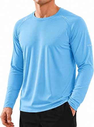 Mens UPF 50+ Sun Shirts Long Sleeve Athletic Shirts Lightweight Quick Dry UV Protection Rash Guard Swim Tees