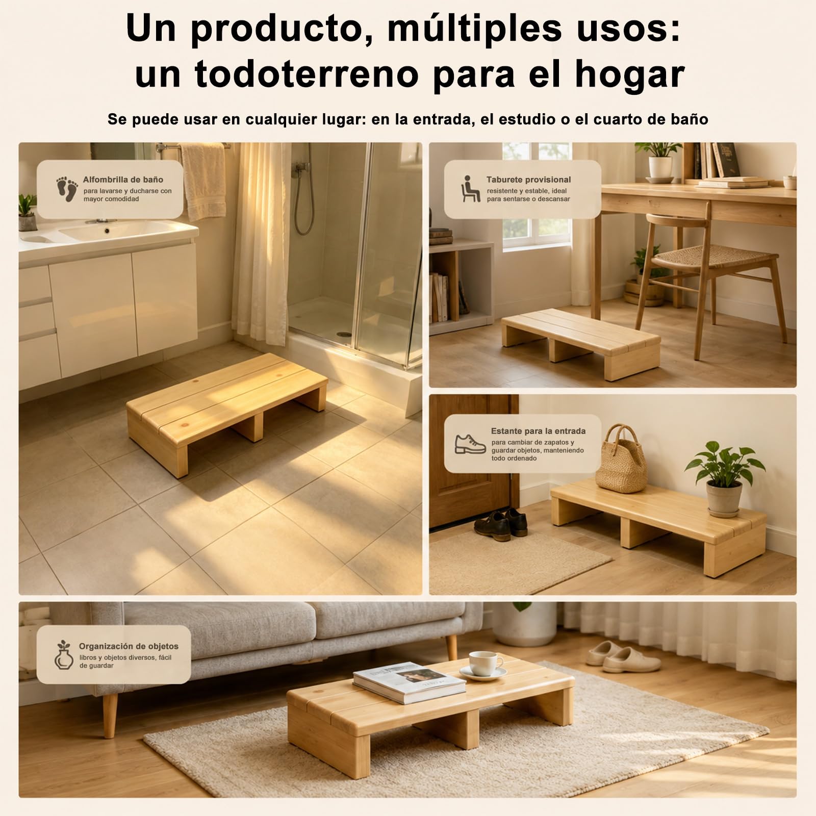 taburetes de Escalera portátiles, Base Antideslizante, no Requiere Montaje, reposapiés Largo, Taburete Madera Maciza, Madera para Interiores[Marrón sin Panel Frontal 40×30×15cm]