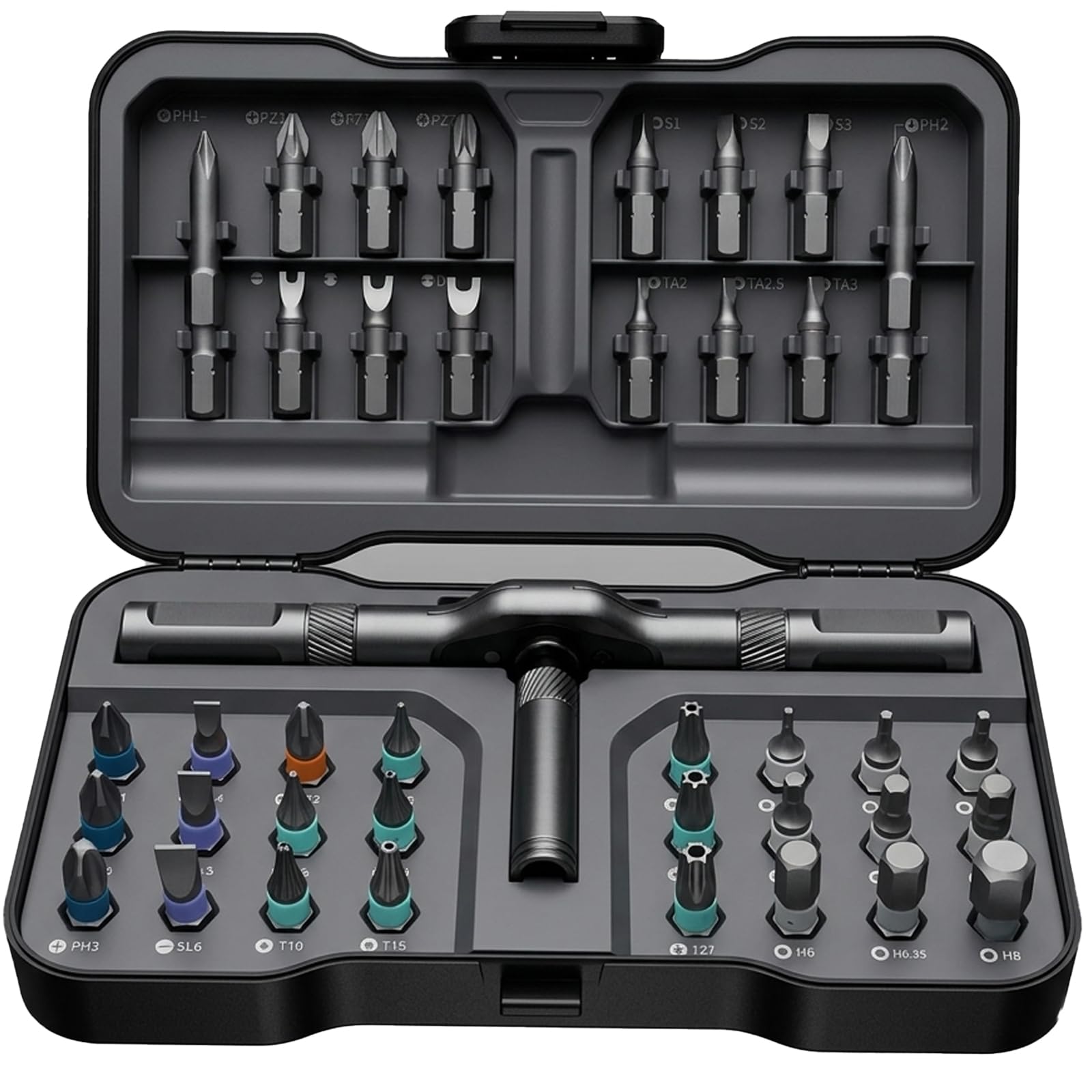 ATuMan 42 in 1 Magnetic Ratchet Screwdriver Set, 38 S2 Alloy Steel Bits, Detachable Handle, with Case, for Home, DIY, Bicycle and Electronics Repair
