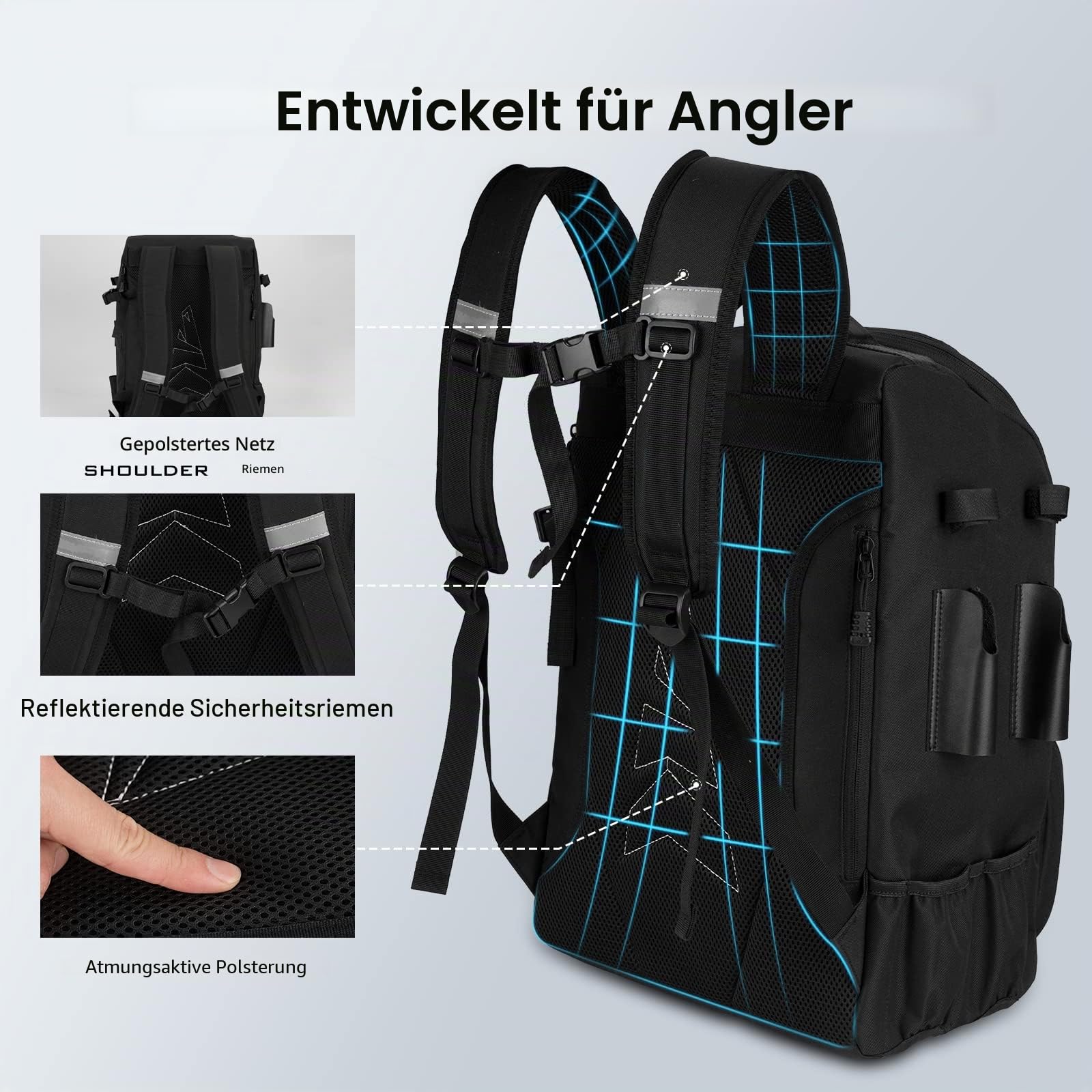 KastKing KarryAll Angelausrüstungs-Rucksack mit Rutenhalter, 4 Köderboxen, 40/26 l, Angelausrüstung