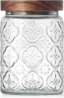 Vintage Glass Jar with Wood Lid - Airtight Canisters for Kitchen Counter...