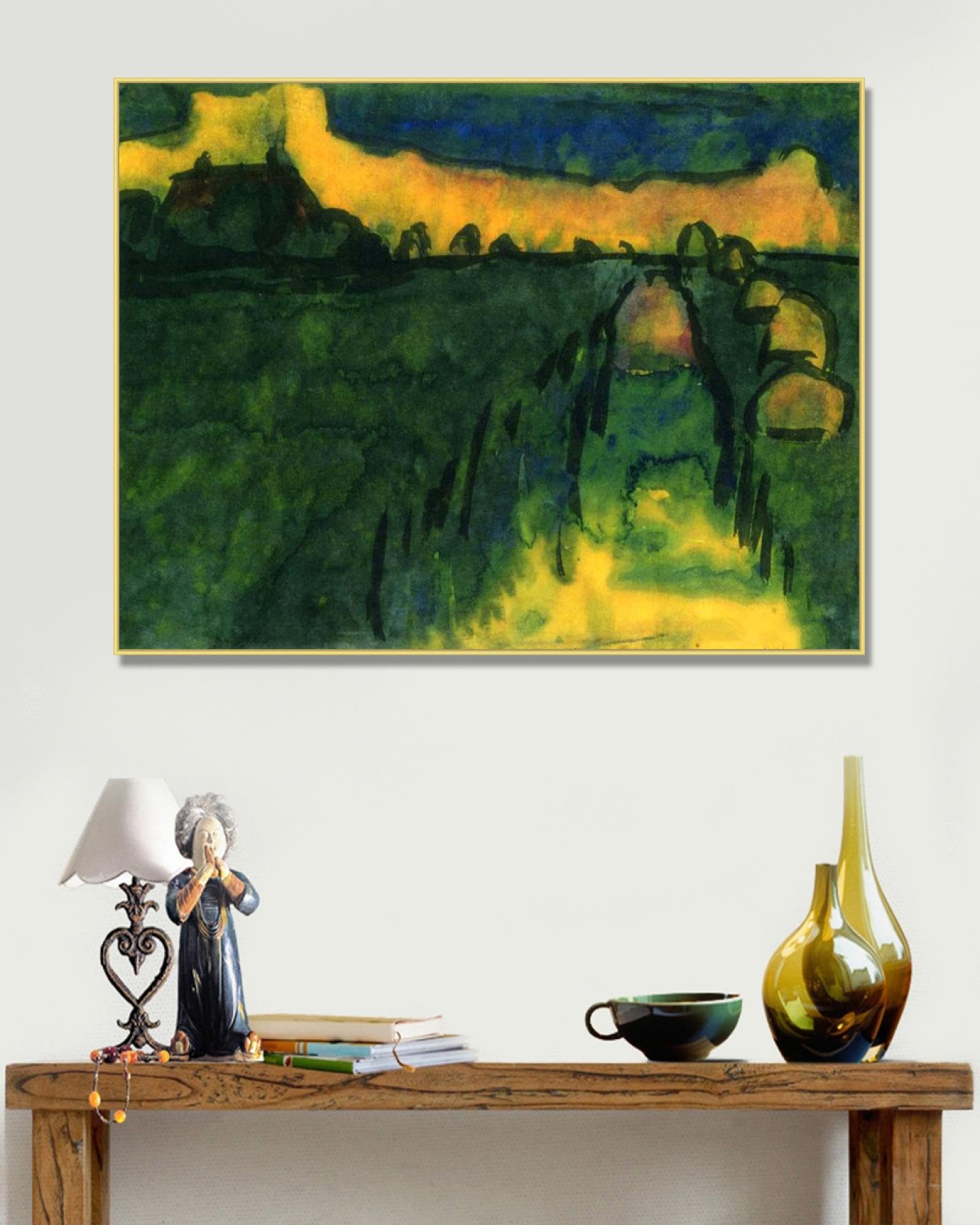 NHLDZYH Złota ramka. Nadruki Emil Nolde (Boathouse And Marsh), reprodukcje słynnych obrazów, abstrakcyjny obraz artystyczny do salonu sypialni wystrój domu. 50 x 65 cm