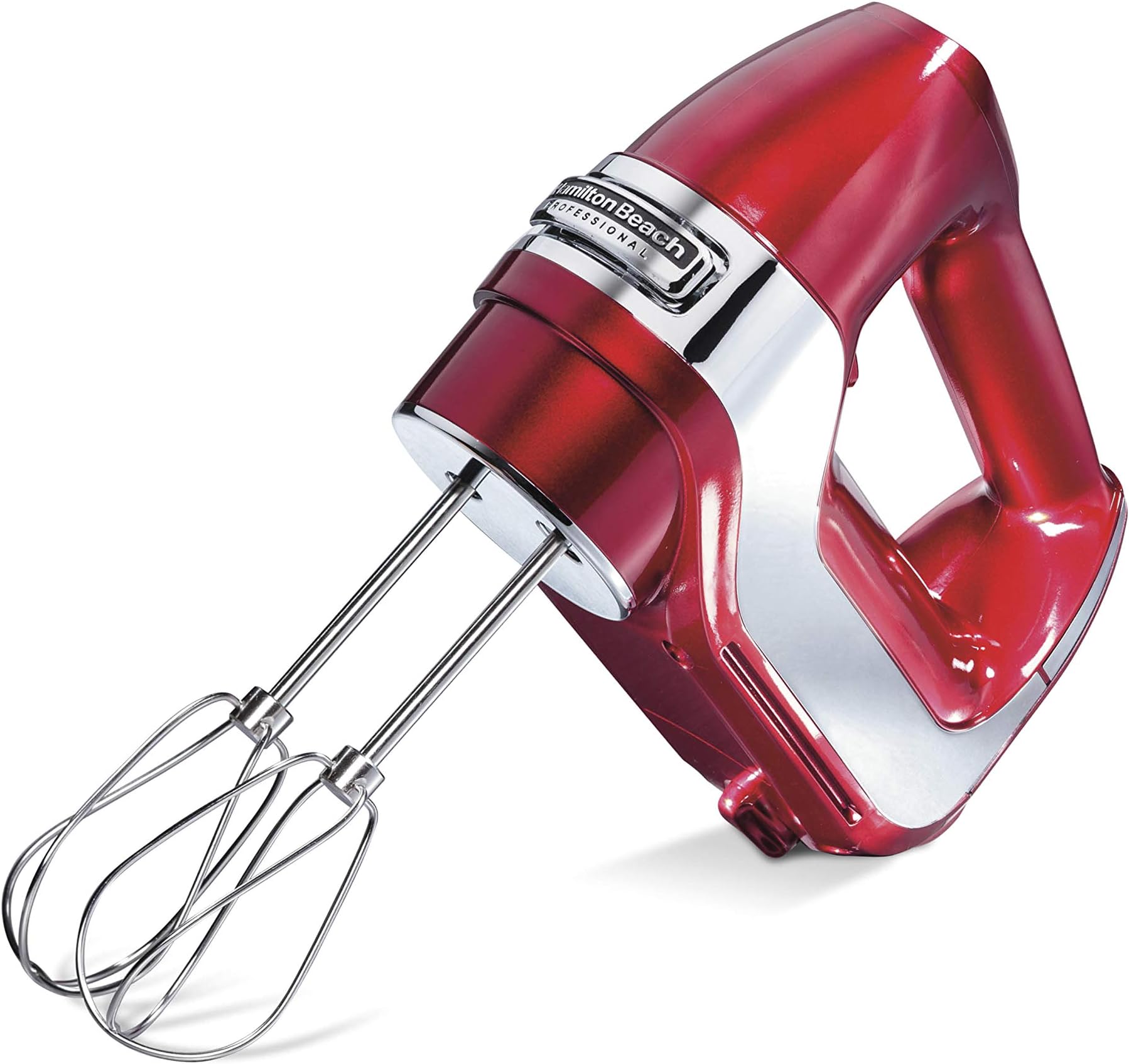 Hamilton Beach Professional Professional 5-Speed Electric Hand Mixer with Snap-On Storage Case, QuickBurst, Stainless Steel Twisted Wire Beaters and Whisk, Red and Chrome (62653)