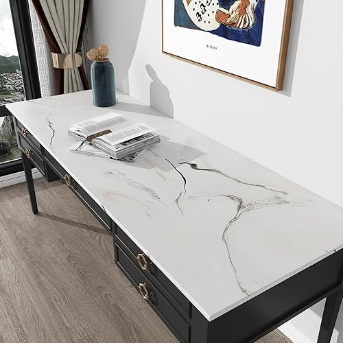 Miniatura 4 de Decotalk Papel de contacto para cubierta de encimera, papel de contacto de mármol de 17.7 x 200 pulgadas, papel de contacto de mármol blanco y rosa,