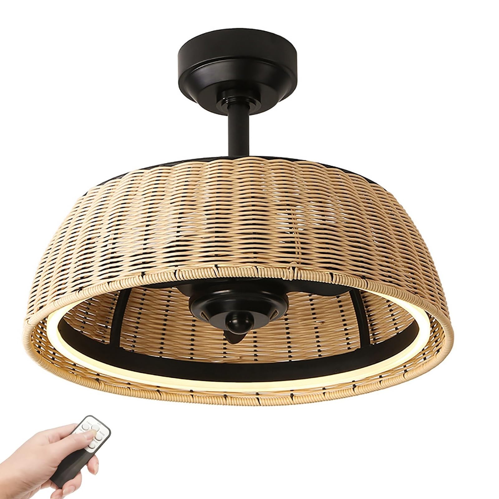 Ventilatore da soffitto a gabbia con luci, ventilatore da soffitto con telecomando dimmerabile a LED, ventilatori da soffitto a basso profilo, motore reversibile silenzioso, per camera da letto,