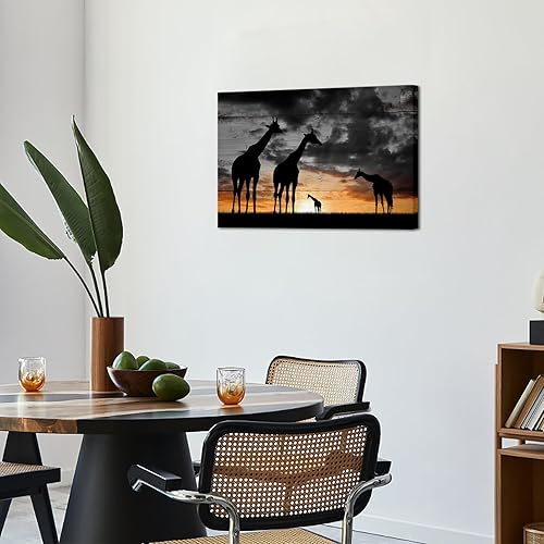 Miniatura 3 de Lienzo decorativo para pared, diseño de jirafas, diseño de paisaje de atardecer dorado de África, impresiones de animales en blanco y negro,