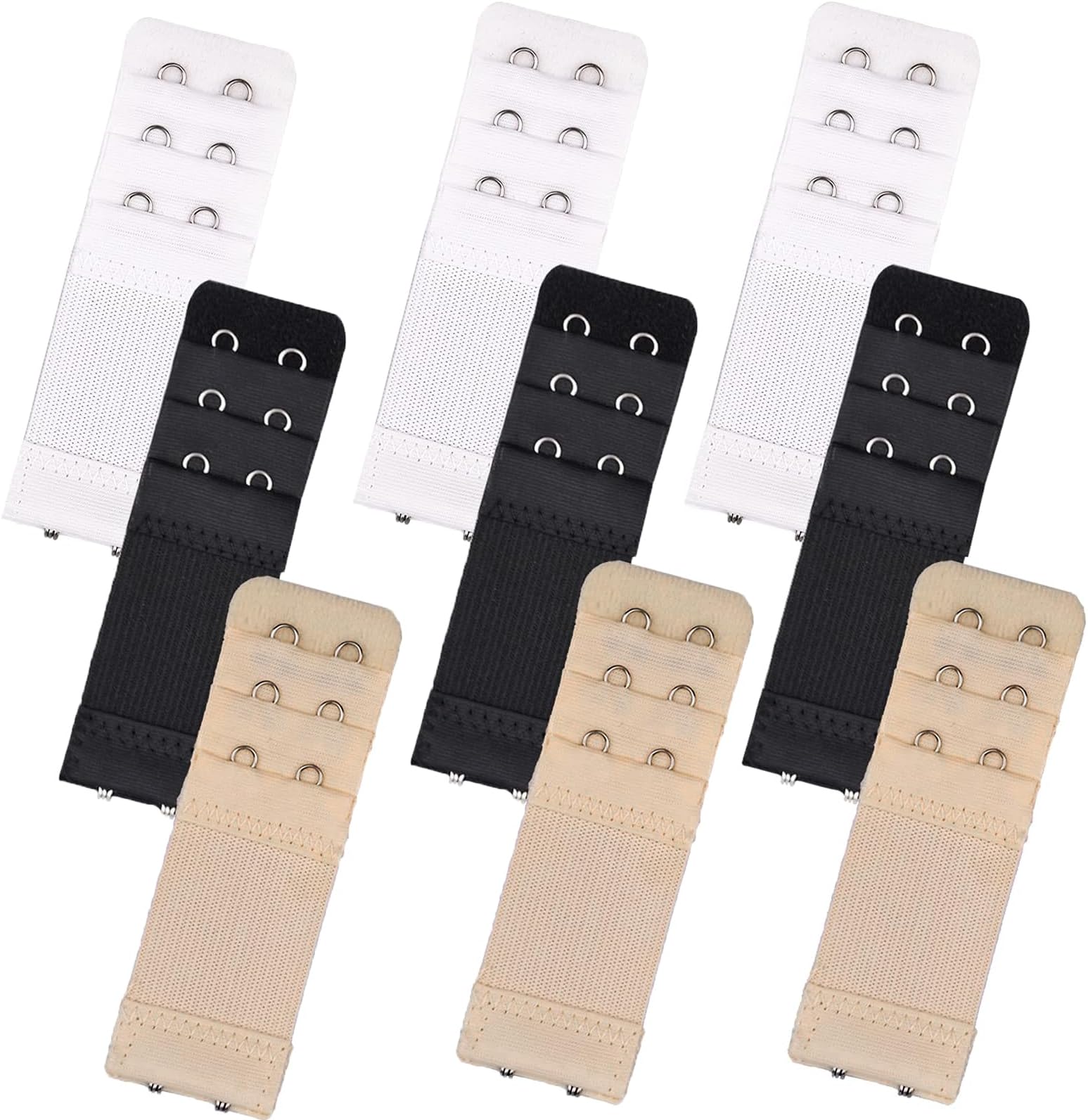 Bighan 8 PCS Bra Extenders 2 Hook 3 Rows Set White, Black, Beige, Skin
