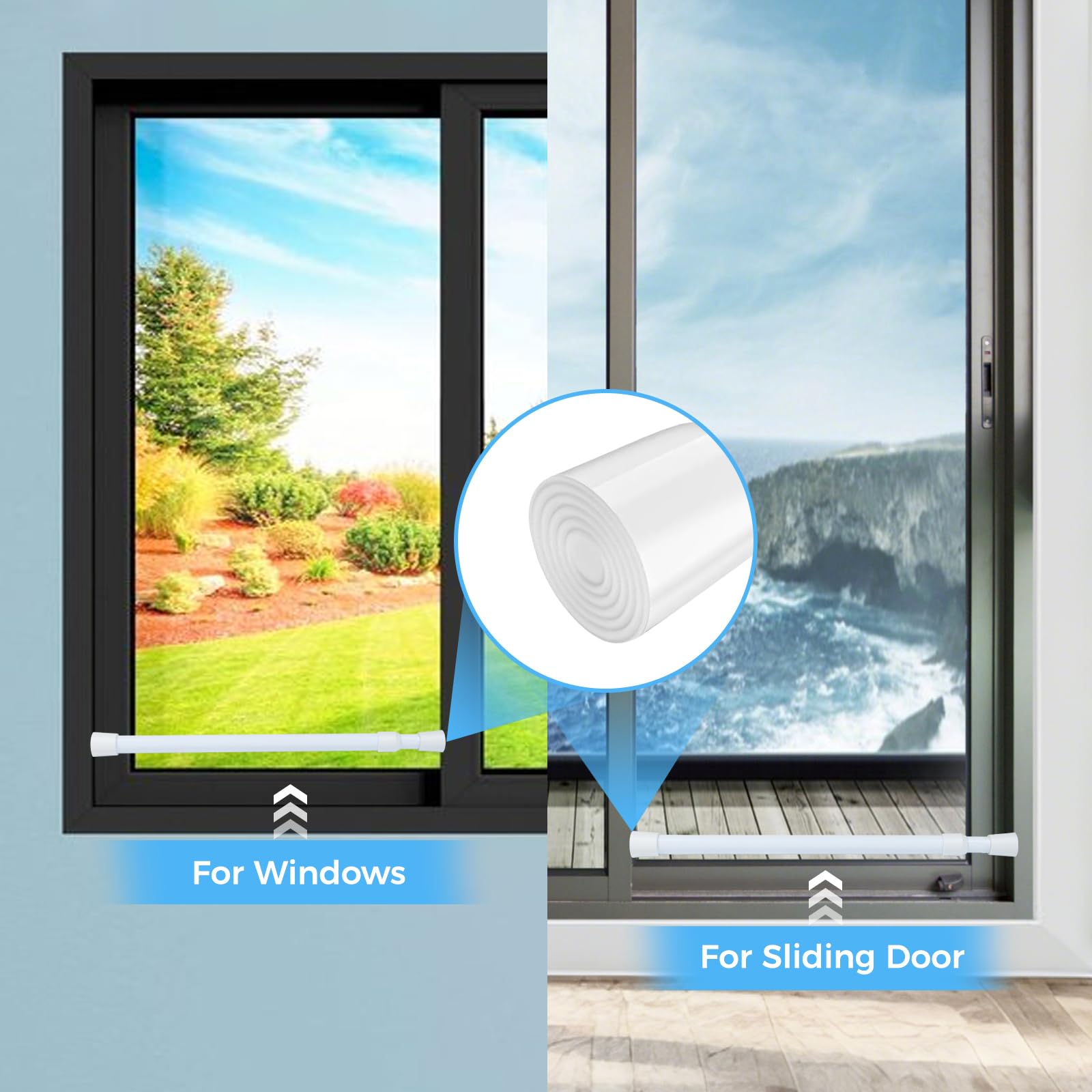 Barras de cortina extensibles, barras de resorte blancas sin taladrar, barras de seguridad para ventana, 40-70 cm, barra de bloqueo de seguridad para puerta corredera ajustable (4 unidades)