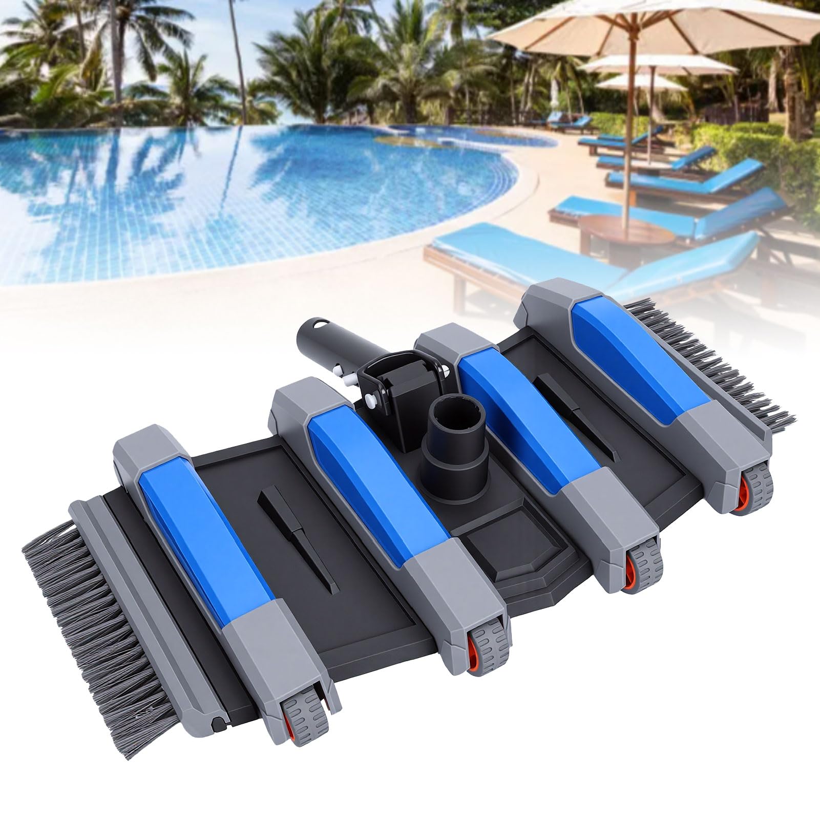 Asixxsix Cabezal de Aspiradora para Piscina, Limpiador Pesado de 14 Pulgadas con Cepillos Laterales Inferiores, Ruedas Giratorias, para Piscinas Enterradas sobre el Suelo