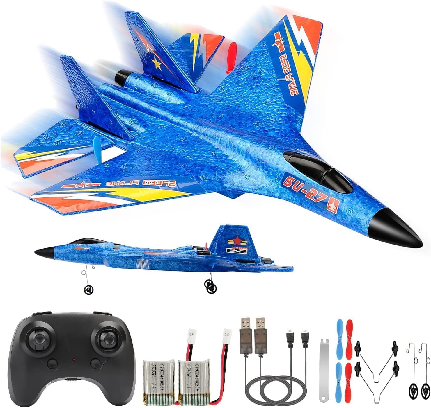 RoofWorld RC Plane SU27 Model HW28, blue with remote control and accessories