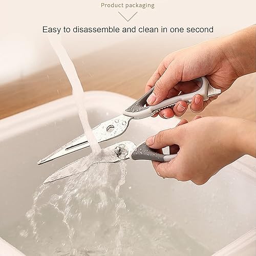 Miniatura 5 de Cizalla de cocina, práctica para raspar pescado, tijera de alimentos con seis funciones para cortar verduras, frutas, fideos, pizza (gris)