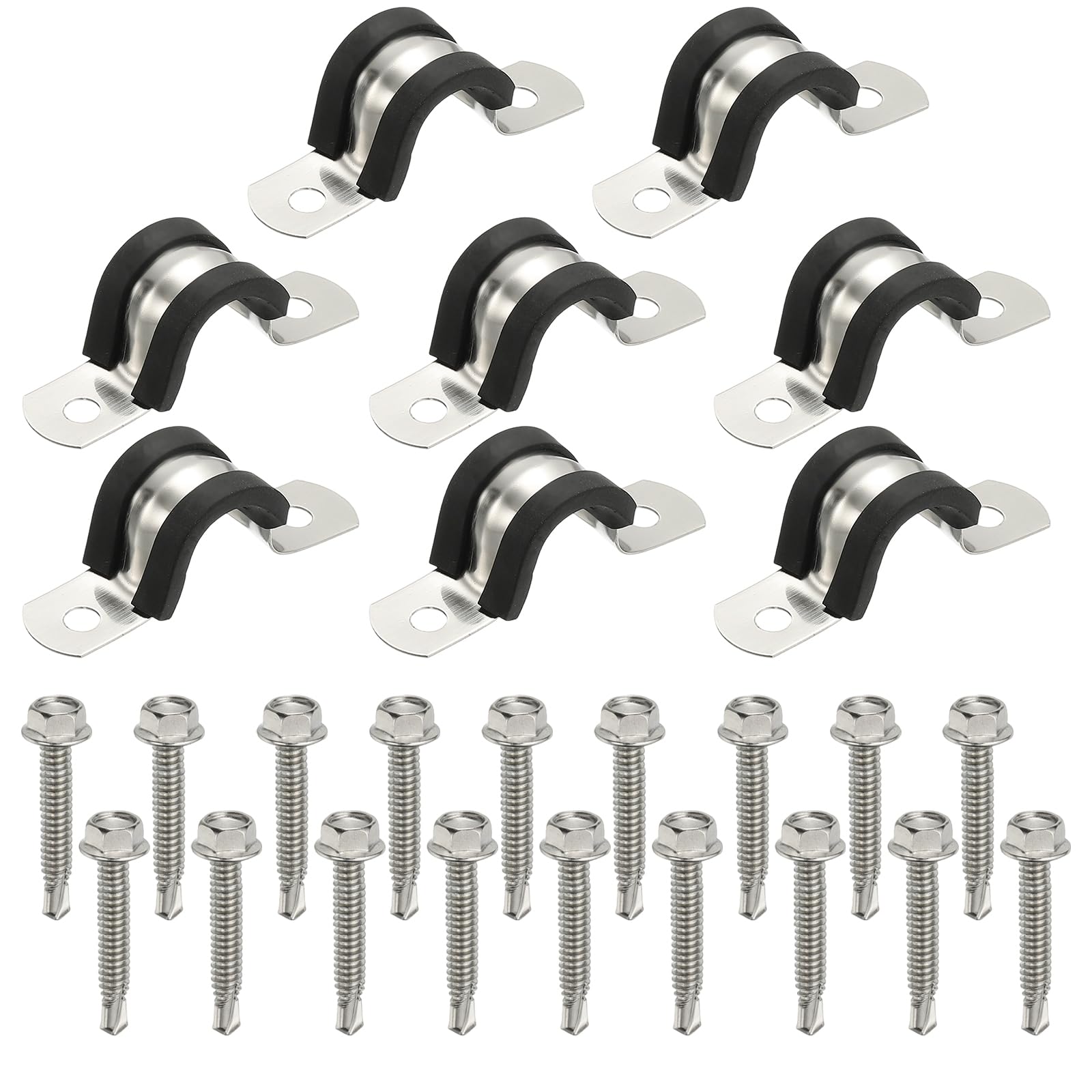 PATIKIL 8Pcs Pipe Clamps, 1/2 Inch 304 Stainless Steel Rubber Cushioned U Bracket Conduit Clamps Pipe Strap Wire Clips with Hexagonal Screw for Tube Hose Cord Installation, 12mm