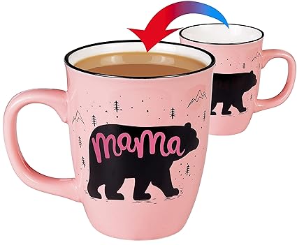 Mom Gifts for Women-Color Changing Mug,Mama Bear Mug-Funny Birthday Gifts for Mom,New Mom Gifts for Women,Mother,Wife,Pregnant Mom,Bonus Mom-Christmas Gifts Ideas for Mom-16oz Pink Mom Coffee Mug Cup