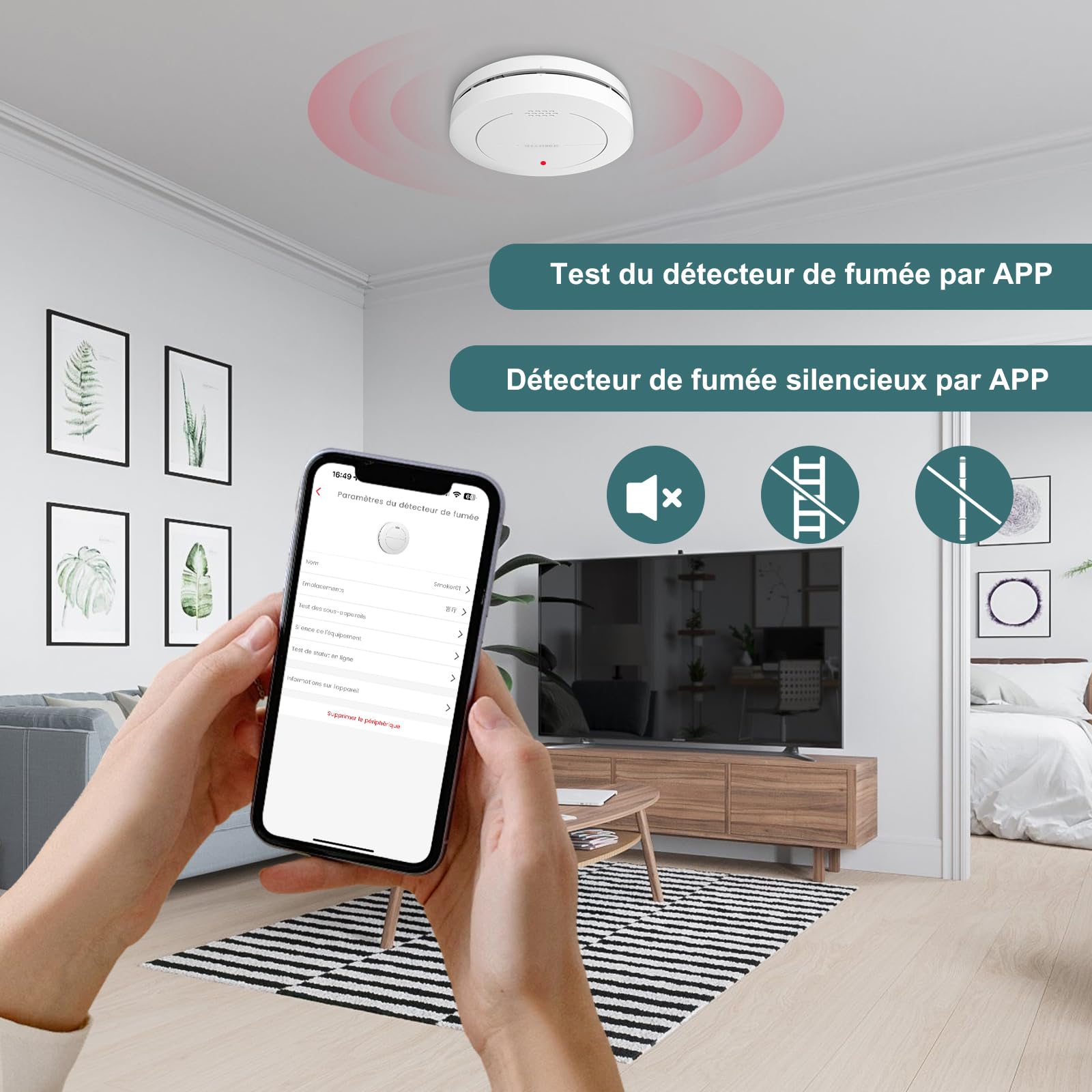 Safeliveo Détecteur de fumée interconnecté WiFi avec Batterie de 10 Ans, Lot de 2 avec Station de Base, certifié TUV Rheinland, Ensemble d'alarme de fumée à contrôle par Application