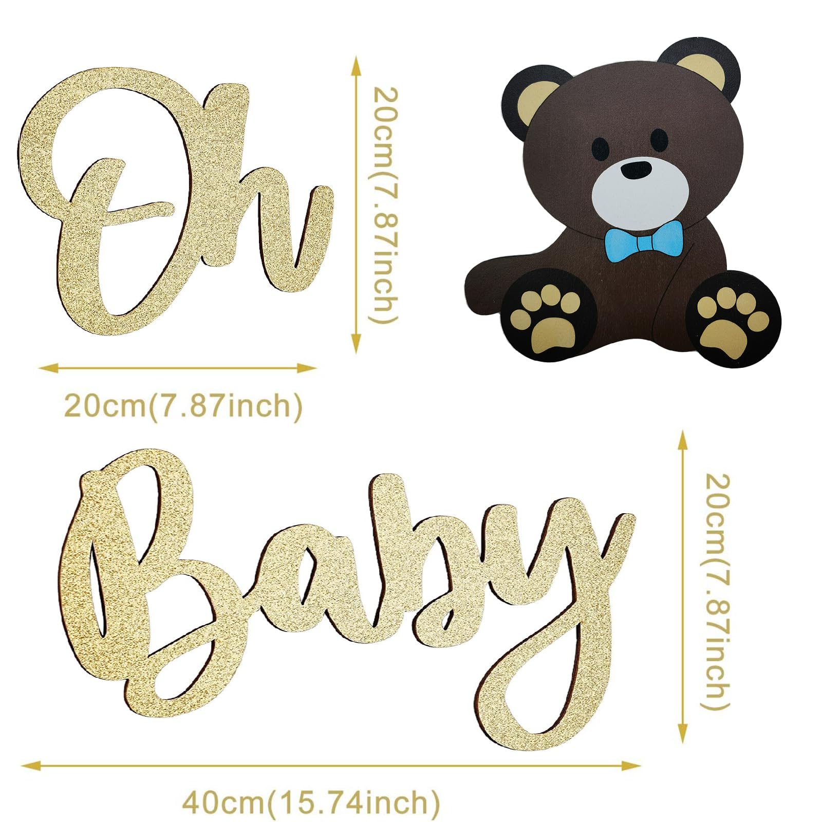 Oh Baby Sign Gold Decor for Gender Reveal Decorations, Baby Shower Decorations for Boy Girl Wooden Teddy Baby Shower Signs for Backdrop Banner Wall Announcement props Gender Reveal Party Photo