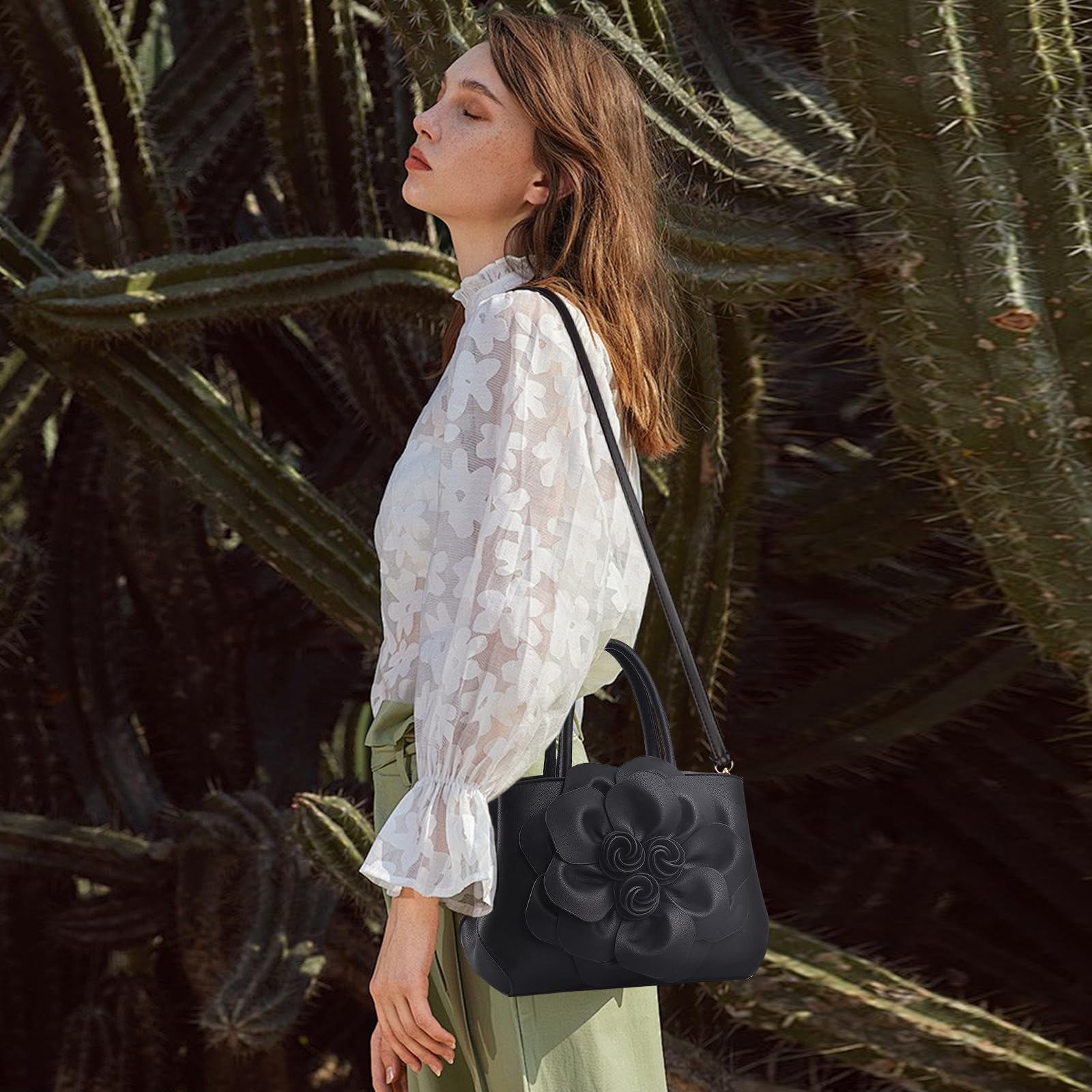 NICOLE & DORIS Stylish Handbags for Women Flower Top Handle Handbags Designer Shoulder Bag PU Leather Crossbody Bag Pretty Bag