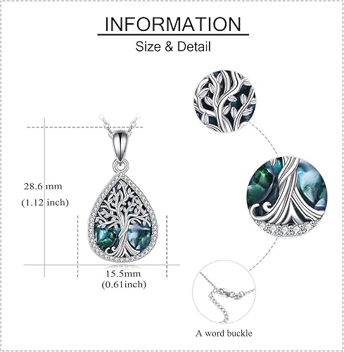 Miniatura 5 de Collar de árbol de la vida de plata de ley 925 con dije de nudo celta de concha de abulón para mujer