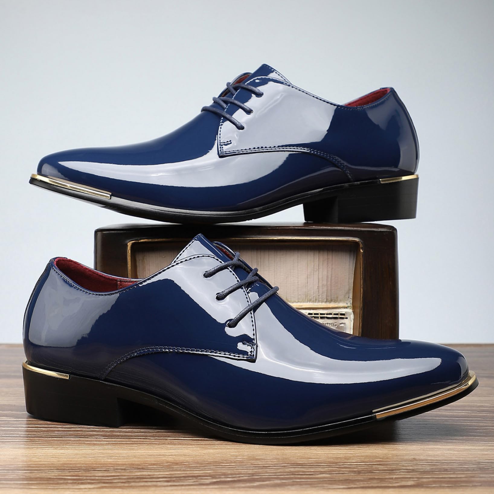 Genérico Zapatos Derby/Oxford para Hombre con Cordones Clásicos, Punta Fina De Charol, Tacón Bajo, Zapatos Elegantes De Negocios