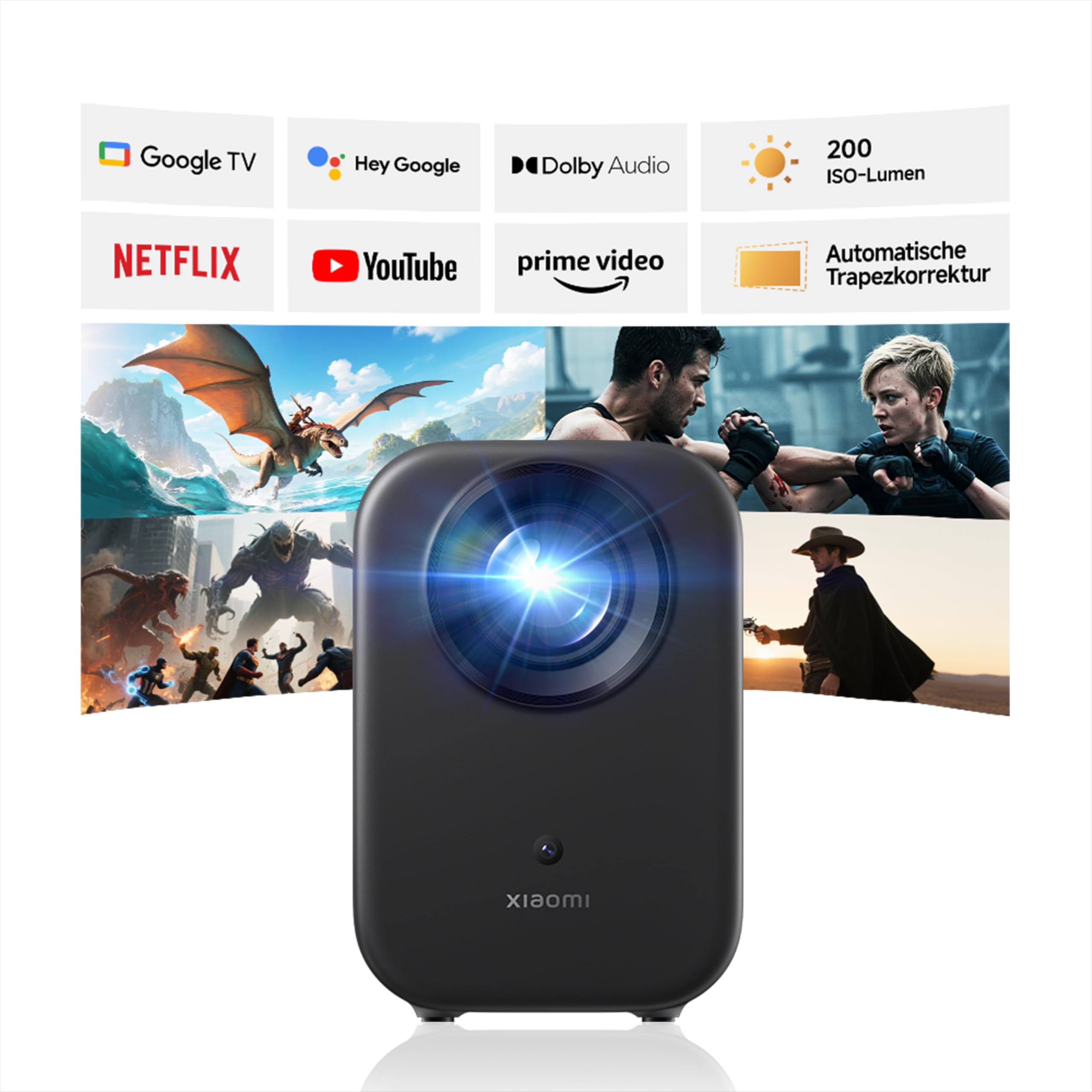 Xiaomi L1 Smart Beamer 1080P Full HD mit Google TV & Netflix, Tragbarer Heimkino Projektor, Autofokus & Keystone, HDR10/HLG, 120" Display, 5G WiFi Bluetooth, Dolby Audio, Outdoor Beamer für Kinoabende
