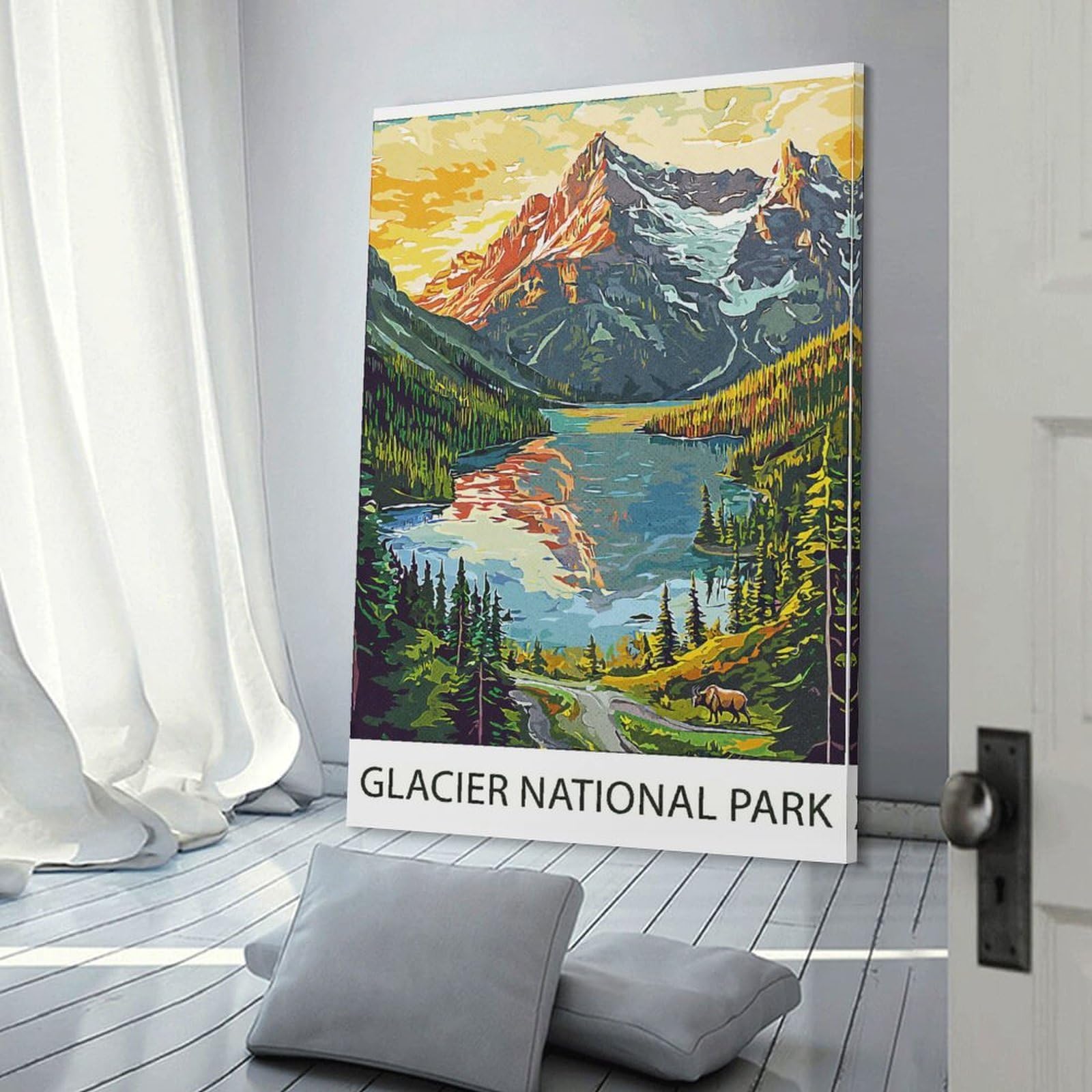 Junmoney Glacier National Park Landscape Hanging Wall Art, 20x30inch(50x75cm), for Home Walls, Creative Rooms Or Shared Spaces, A Flexible Wall Accent for Shared Spaces