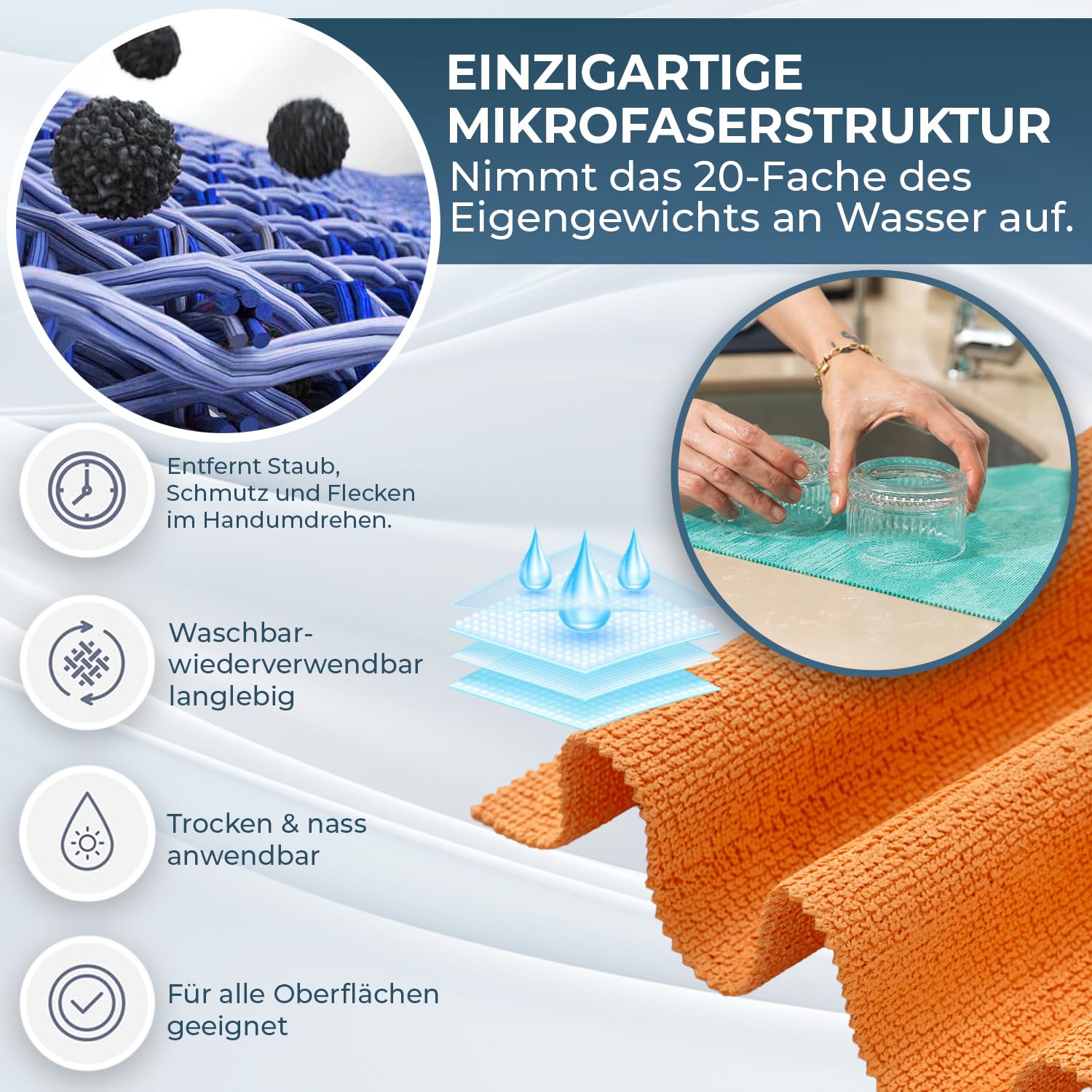 Silva Mikrofasertücher 38x35 cm – 12er Set Mix Farben – Fusselfrei, kratzfrei & saugfähig – Waschbare & Wiederverwendbare Allzwecktücher für Küche, Bad, Fenster, Glas, Möbel & Auto – Bunt & langlebig