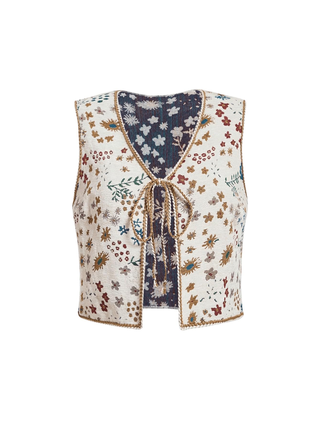 GORGLITTER Women's Plus Size Tie Front Vest Top Country Concert Western Cowgirl Outfit Vintage Boho Floral Vest
