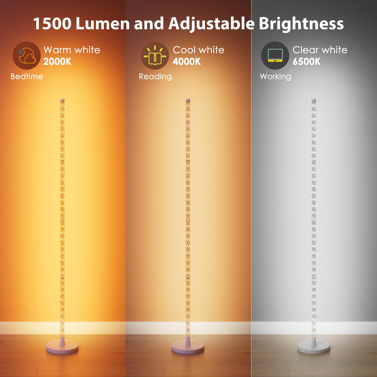 YIKBIK RGB Corner Floor Lamp, 55" Color Changing LED Floor Lamp APP Remote Control Music Sync Modern Standing Lamp 16 Million DIY Colors with Heavy Base for Living Room Bedroom GameRoom