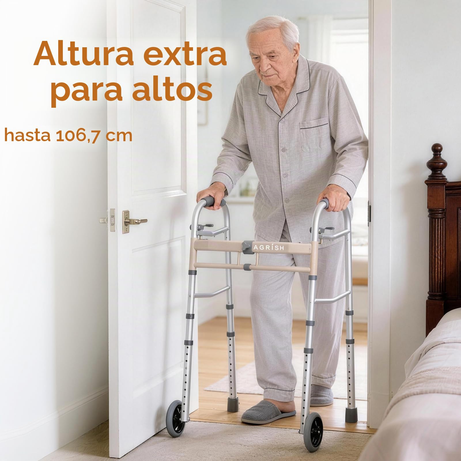 Andador Estrecho Plegable para Personas Mayores – Marco Ligero con Ruedas, Altura y Anchura Ajustables, Bastón Andador para Discapacitados, Capacidad 159 kg