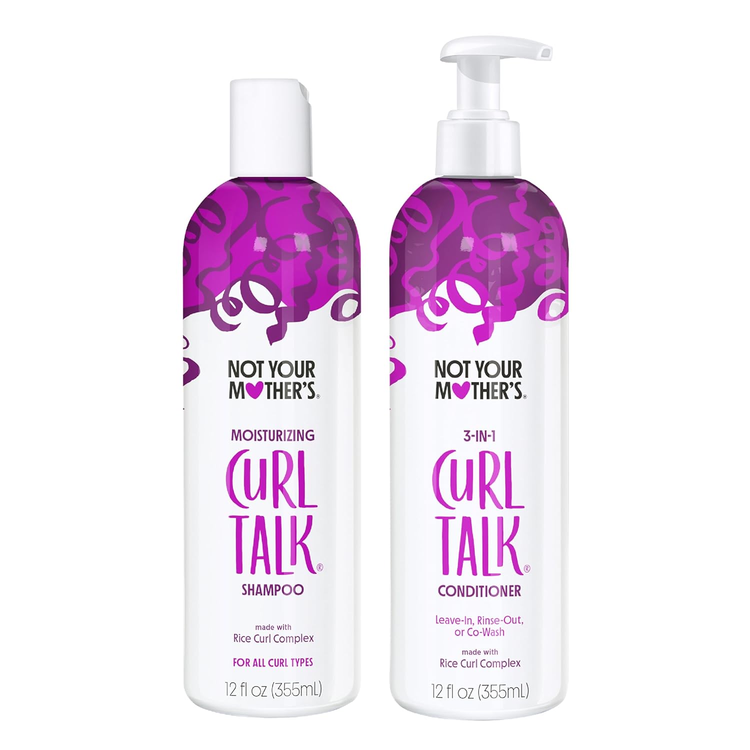 Not Your Mother’s Curl Talk Shampoo and Conditioner (2-Pack) – 12 fl oz Each – Cleanse, Hydrate, Moisturize, & Enhance Curls – Long-Lasting Frizz Control for All Curly Hair Types