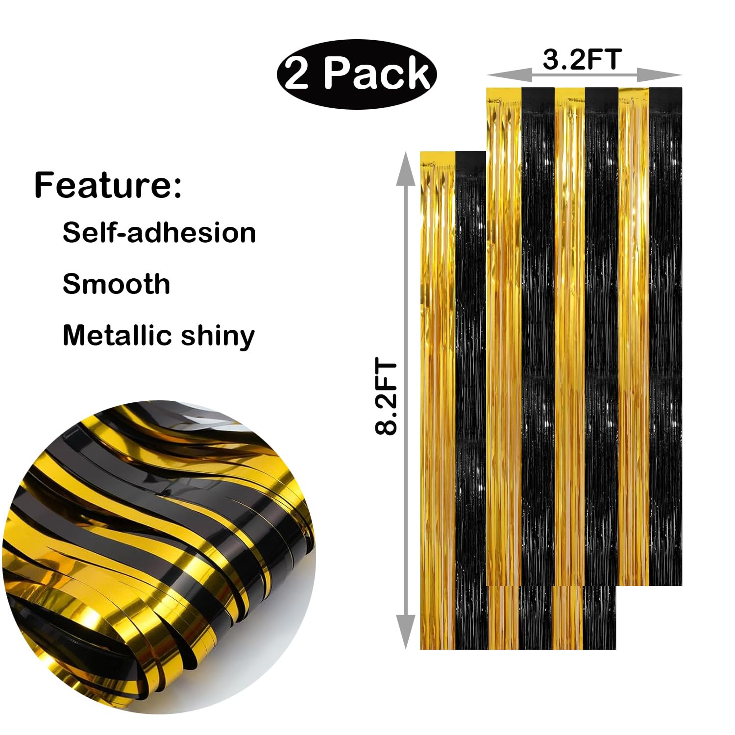 4 Tende Con Frange In Alluminio Nero E Oro - 1m X 2,5m - Sfondo Per Feste E Foto - 2