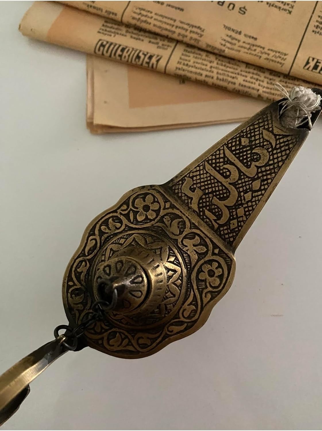 Brass Oil Lamp, Antique Style Lantern, Decorative Candle Holder, Yellow Finish - Yellow, One Size