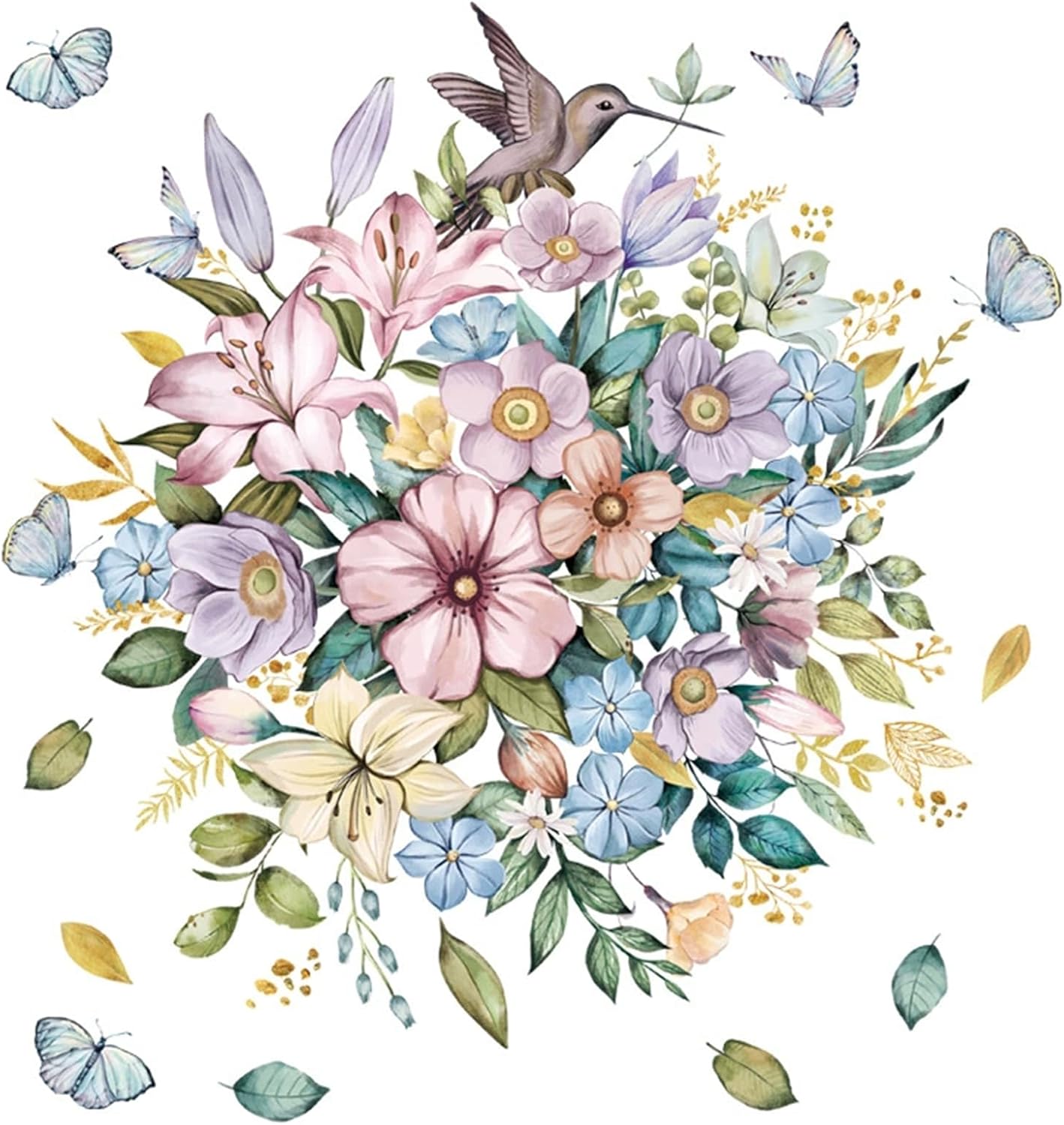 Birds Flowers Butterfly Toilet Seat Lid Stickers Self-Adhesive Bathroom Wall Sticker Floral, Birds, Butterfly Toilet Seat Decals DIY Removable Waterproof Sticker for Bathroom Decor Decals