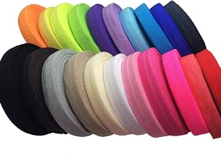 JESEP 100 Yards Fold Over Elastic 5/8'' 15mm Stretch Foldover FOE Elastics Ribbon for Headbands Baby Girl Head Bow JSP08