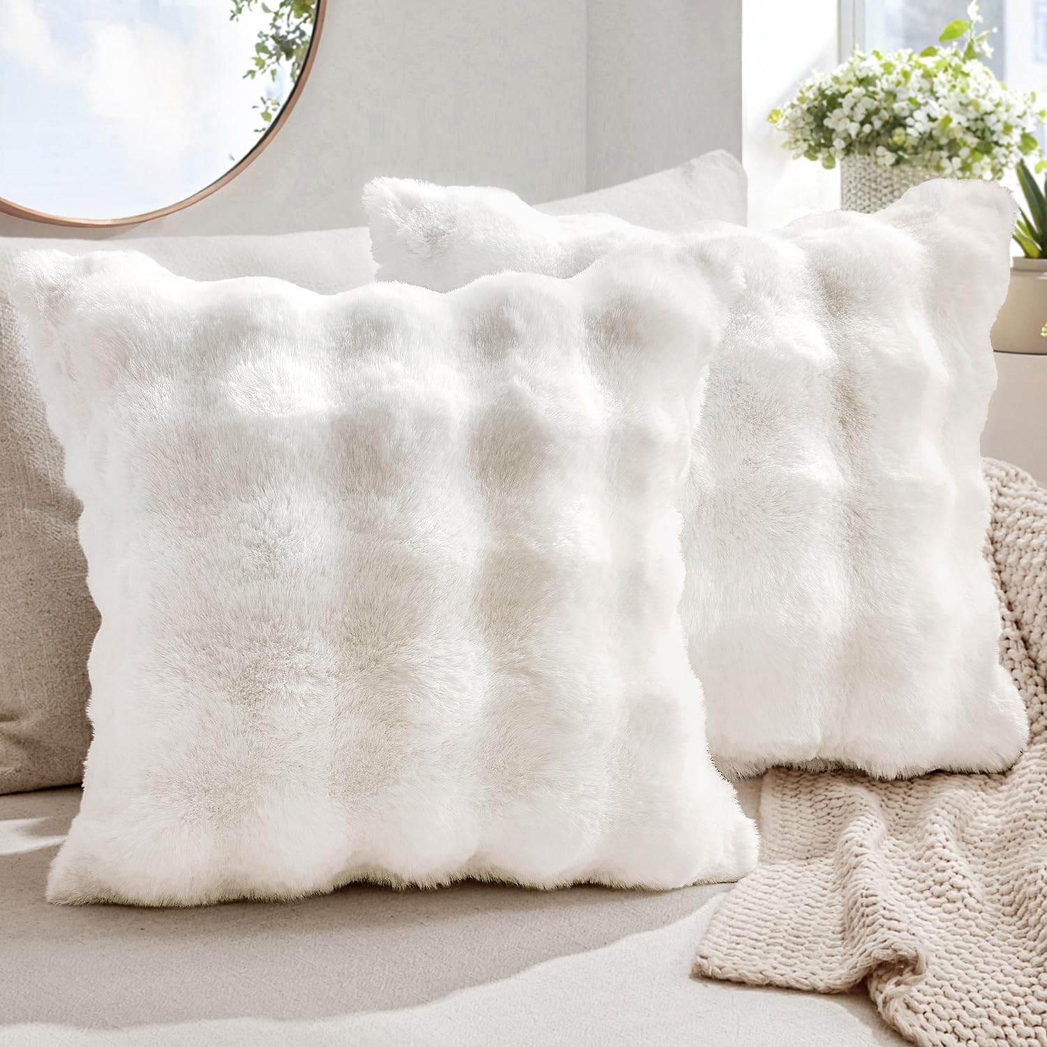 MIULEE Plüsch Kissenbezug Kissenbezüge Flauschig Kissen Sofakissen Fell Beide Seiten Kurze Wolle Dekokissen Luxus Square Kissenhülle für Sofa