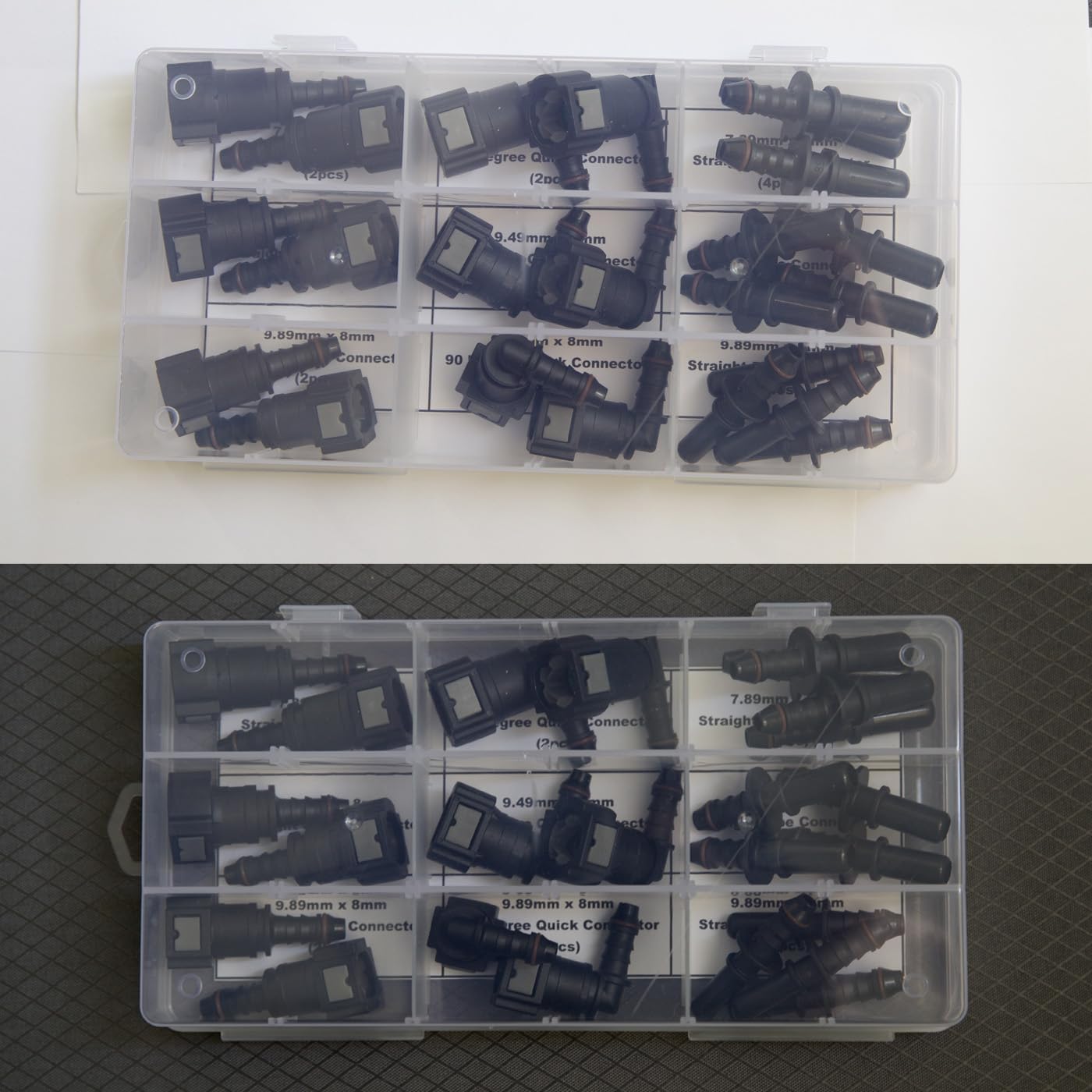 24PCS Assorted Fuel Line Quick Release Connector Kit - SAE 7.89mm & 9.49mm & 9.89mm to 8mm ID Nylon Tube